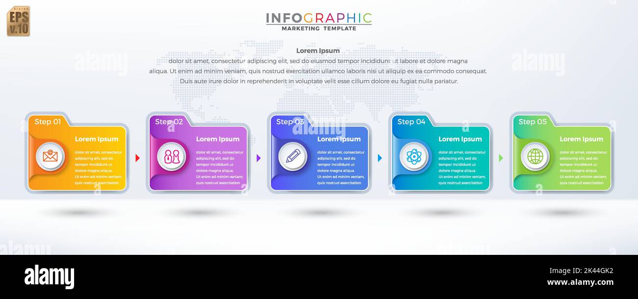 Infografica Business marketing vettoriale design colorato modello cartella 5 opzioni o passi in stile minimal. È possibile utilizzare per il processo di marketing, workflo Illustrazione Vettoriale
