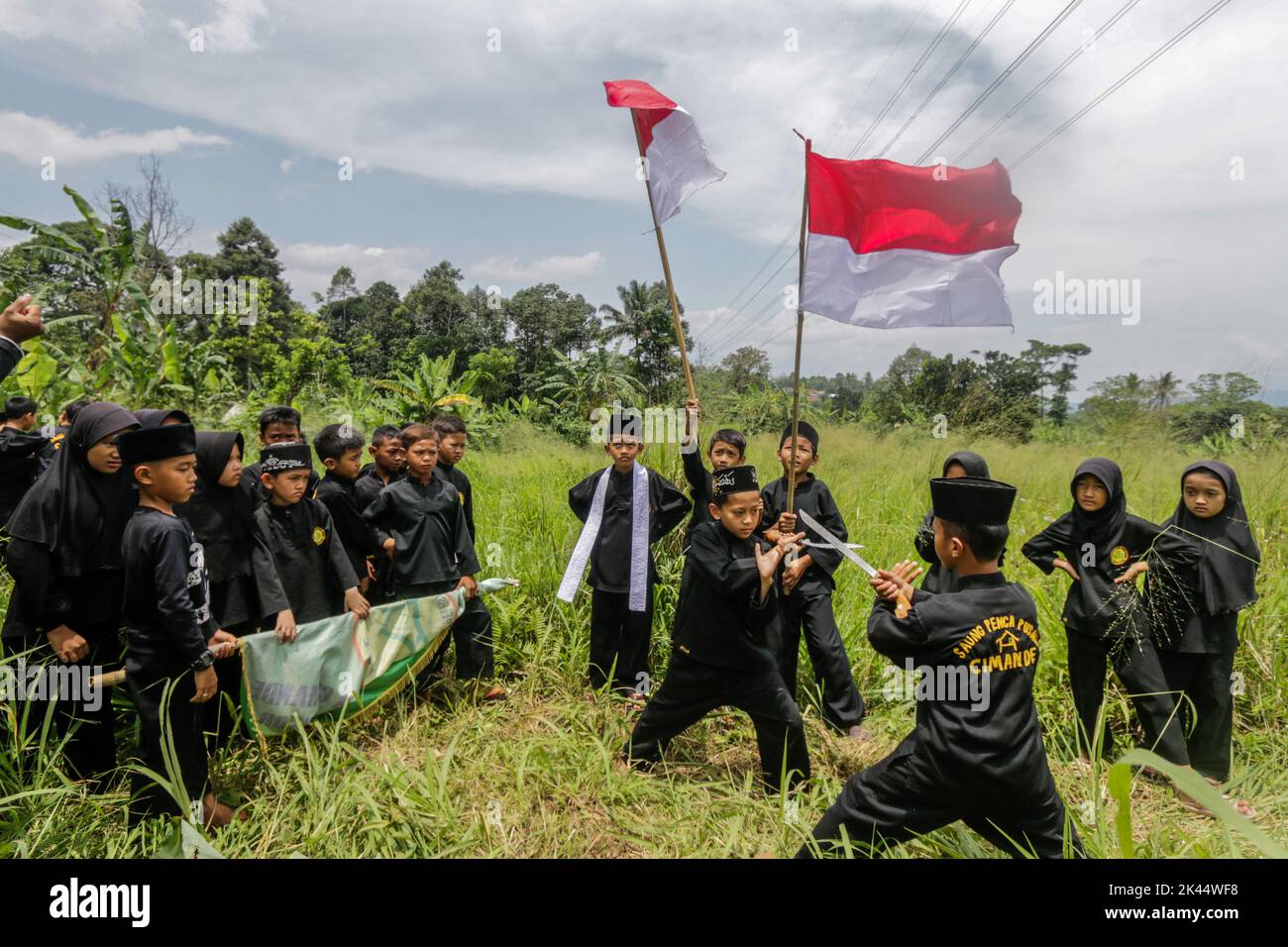 BOGOR, INDONESIA - 25 settembre 2022: Residenti di Cimande Village, Indonesia, ha accolto la nascita del Profeta Muhammad VISTO con una parata Foto Stock