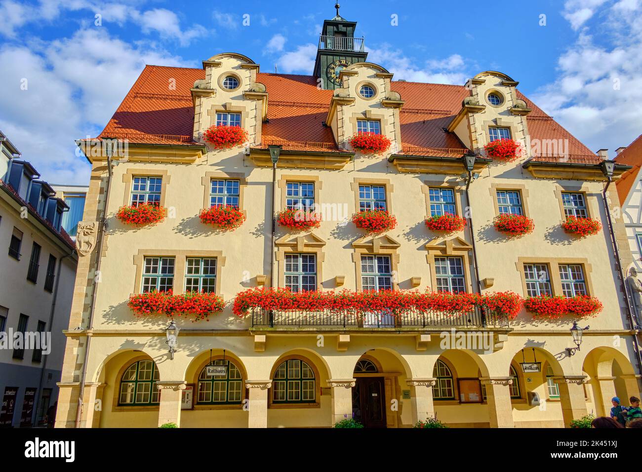 Storico Municipio nella piazza del mercato di Sigmaringen, Baden-Württemberg, Germania, Europa. Foto Stock