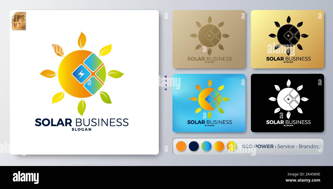 Disegno vettoriale di energia solare Logo minimal design. Nome vuoto per inserire il Branding. Progettato con esempi per tutti i tipi di applicazioni. È possibile Illustrazione Vettoriale