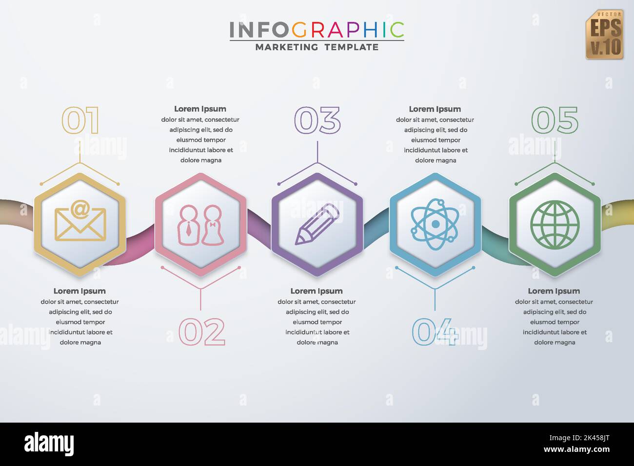 Infografica colorata Business template vettoriale design Hexagon pastello icone 5 opzioni o passi in stile minimal. È possibile utilizzare per il processo di marketing, wor Illustrazione Vettoriale