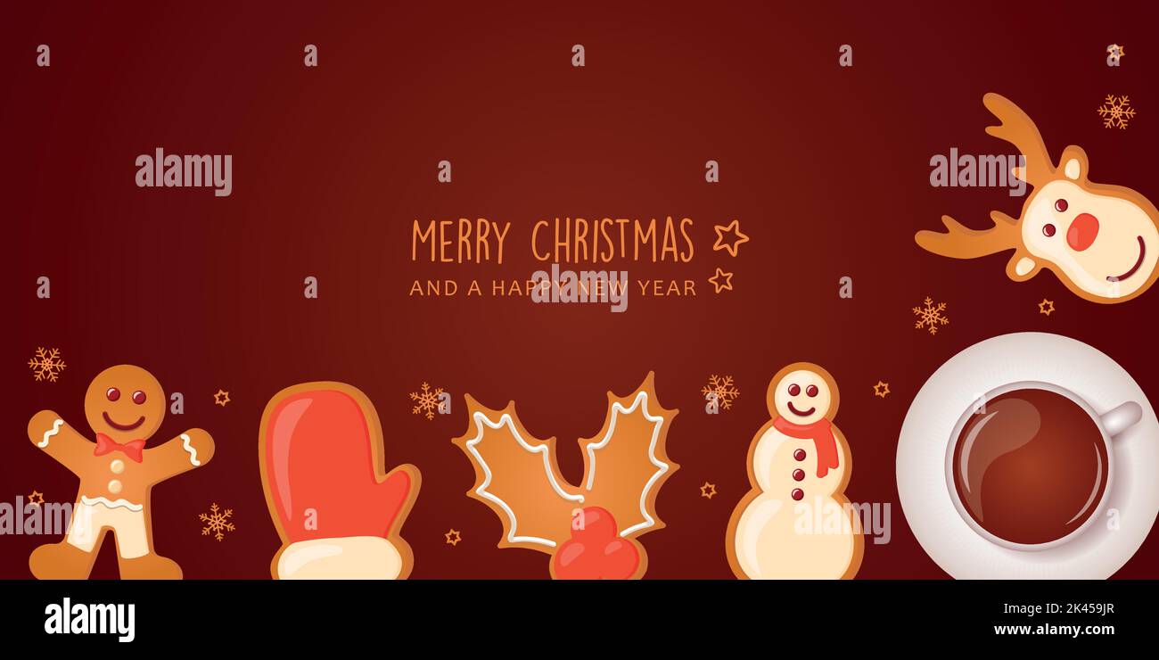 dolce e gustoso cervi di pan di zenzero e caffè la mattina di natale Illustrazione Vettoriale