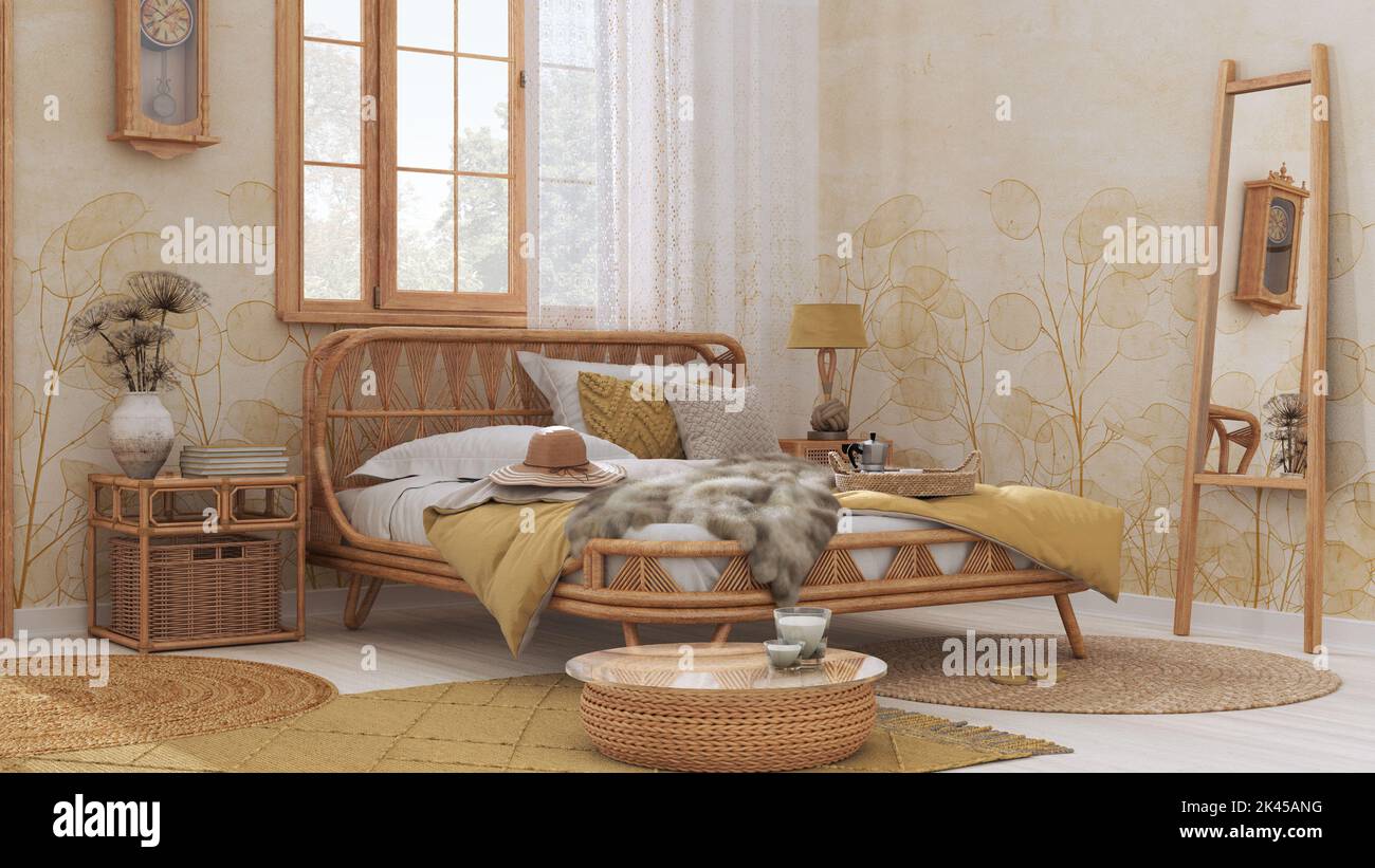 Comò Boho In Rattan 130 Cm – 6 Cassetti Con Maniglie Dorate, Stile Rustico Per Camera Da Letto - 5