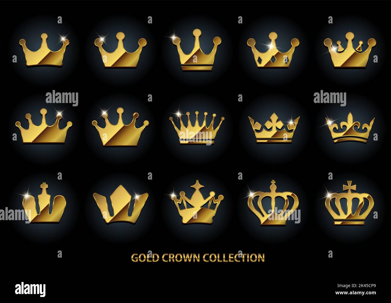 Set di illustrazioni con icone Golden Metalic Crown Illustrazione Vettoriale