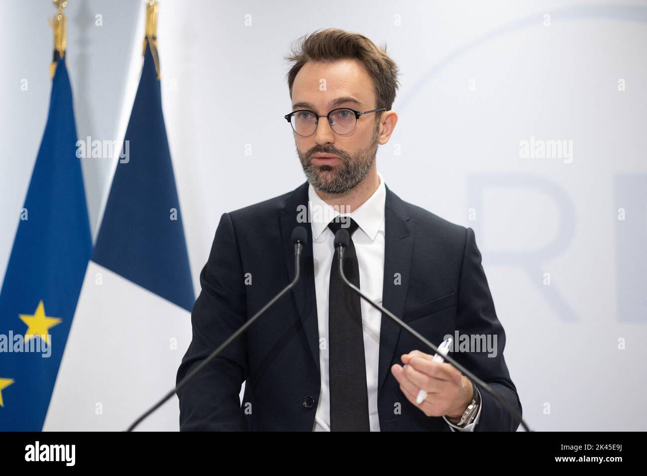 Parigi, Francia, 30 settembre 2022, il portavoce del Rinascimento Loic Signor terrà una conferenza stampa presso la sede del Rinascimento a Parigi il 30 settembre 2022. Foto di Raphael Lafargue/ABACAPRESS.COM Foto Stock