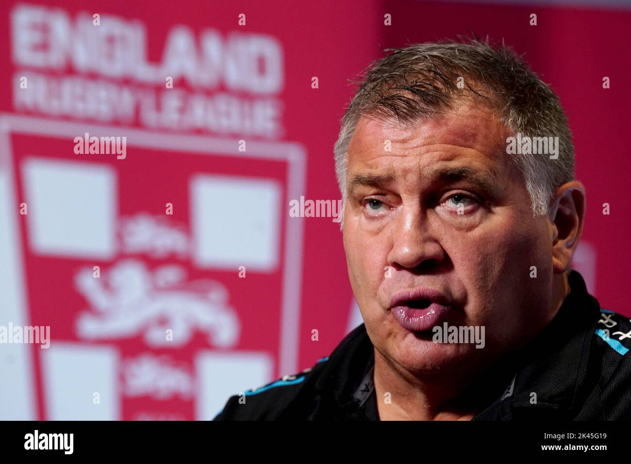 Shaun Wane, capo allenatore inglese, durante una conferenza stampa al Worsley Park Marriott Hotel and Country Club. Data immagine: Venerdì 30 settembre 2022. Foto Stock