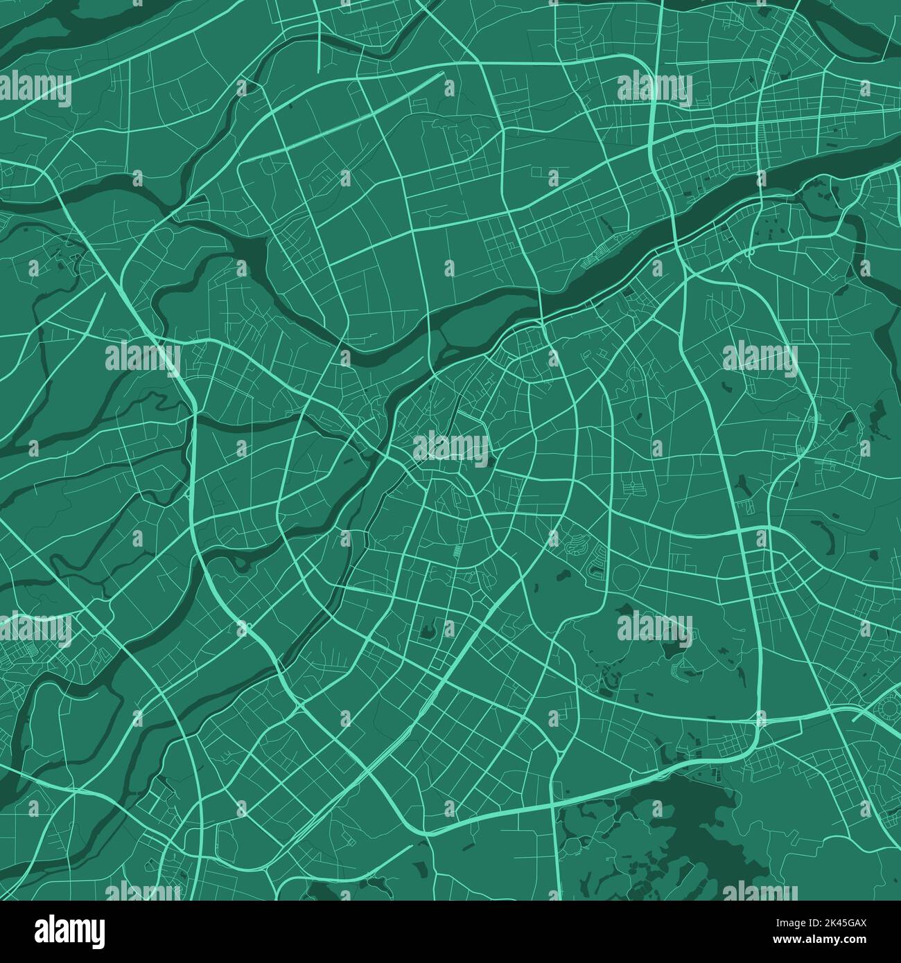 Mappa vettoriale verde di Dongguan, Cina. Illustrazione del poster della mappa stradale della città urbana. Mappa Dongguan art. Illustrazione Vettoriale