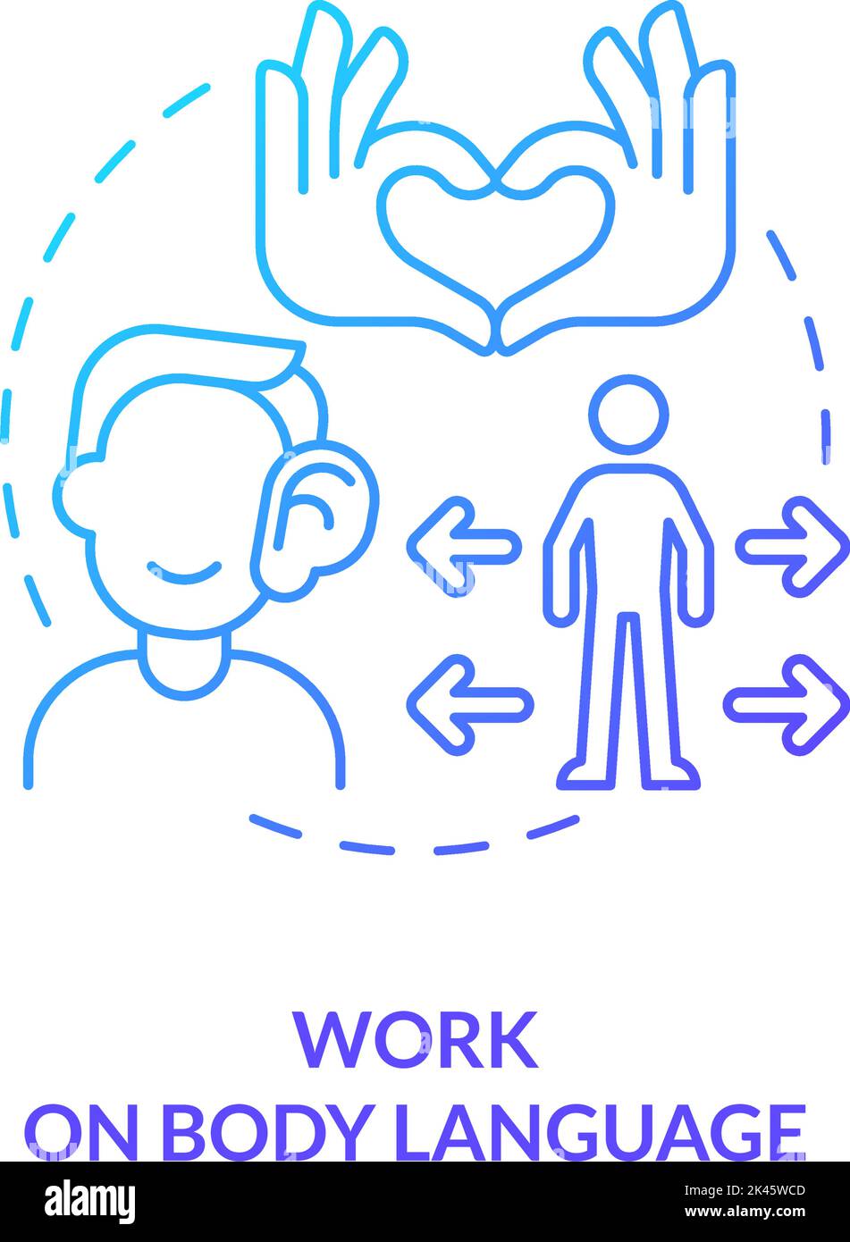 Lavorare sull'icona del concetto di gradiente blu del linguaggio del corpo Illustrazione Vettoriale