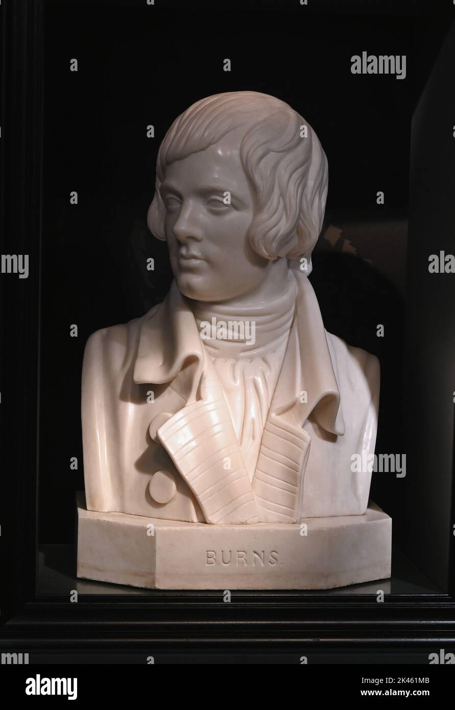 Busto scolpito di Robert Burns di Sir John Steell. Robert Burns Birthplace Museum, Alloway, Ayrshire, Scozia, Regno Unito, Europa. Foto Stock