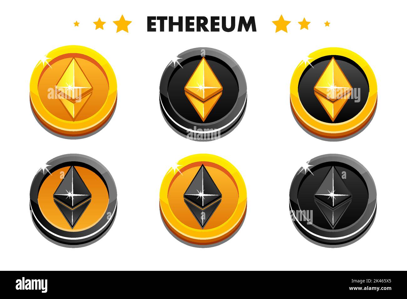 Monete in oro e nero ETHEREUM. Criptovaluta, ETHEREUM moneta del futuro Illustrazione Vettoriale