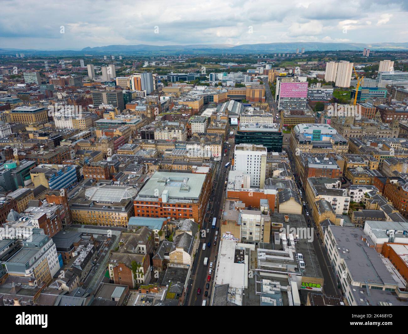 Vista aerea dello skyline urbano del centro di Glasgow, Scozia, Regno Unito Foto Stock