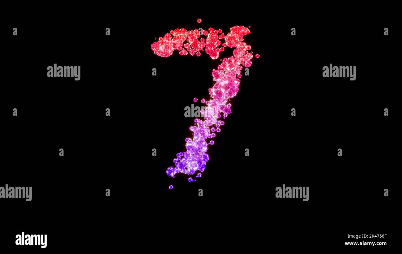 Fantasia pietre gioiello di lusso alfabeto, rosso e rosa numero 7, isolato - oggetto 3D illustrazione Foto Stock