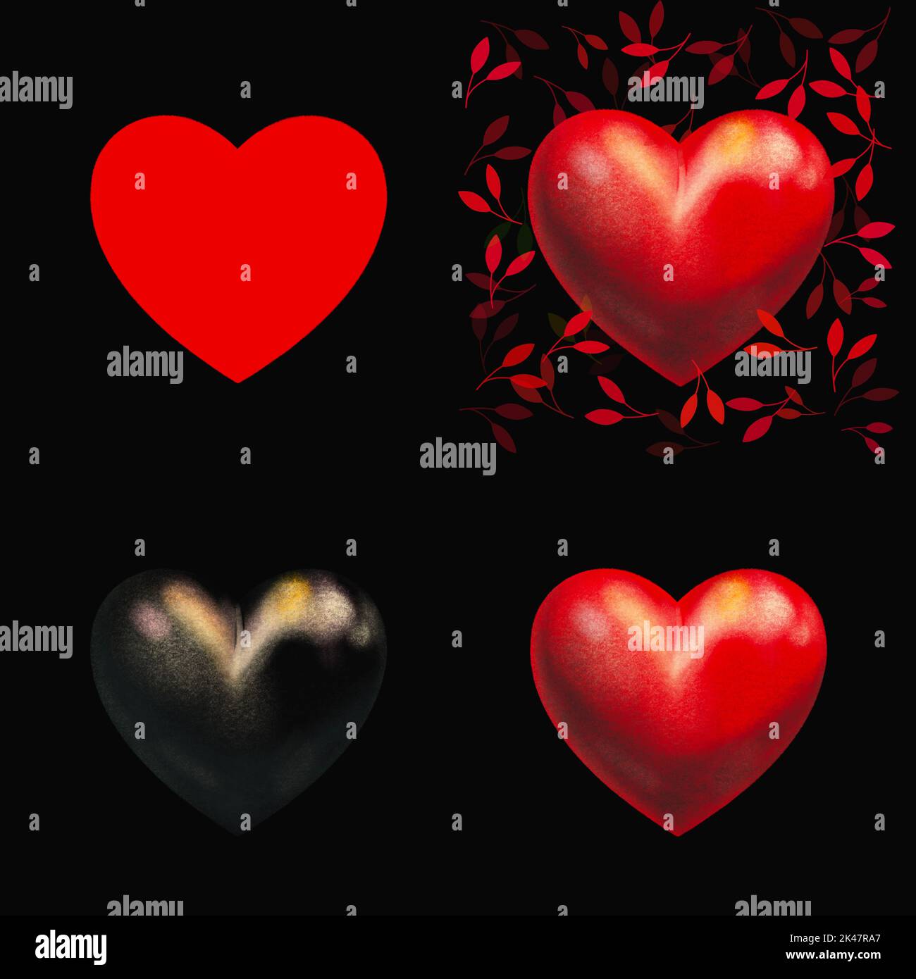 Icone cuori, set di cuori senza cuciture sfondo motivo, ideale per celebrazioni, feste, matrimoni e San Valentino Foto Stock