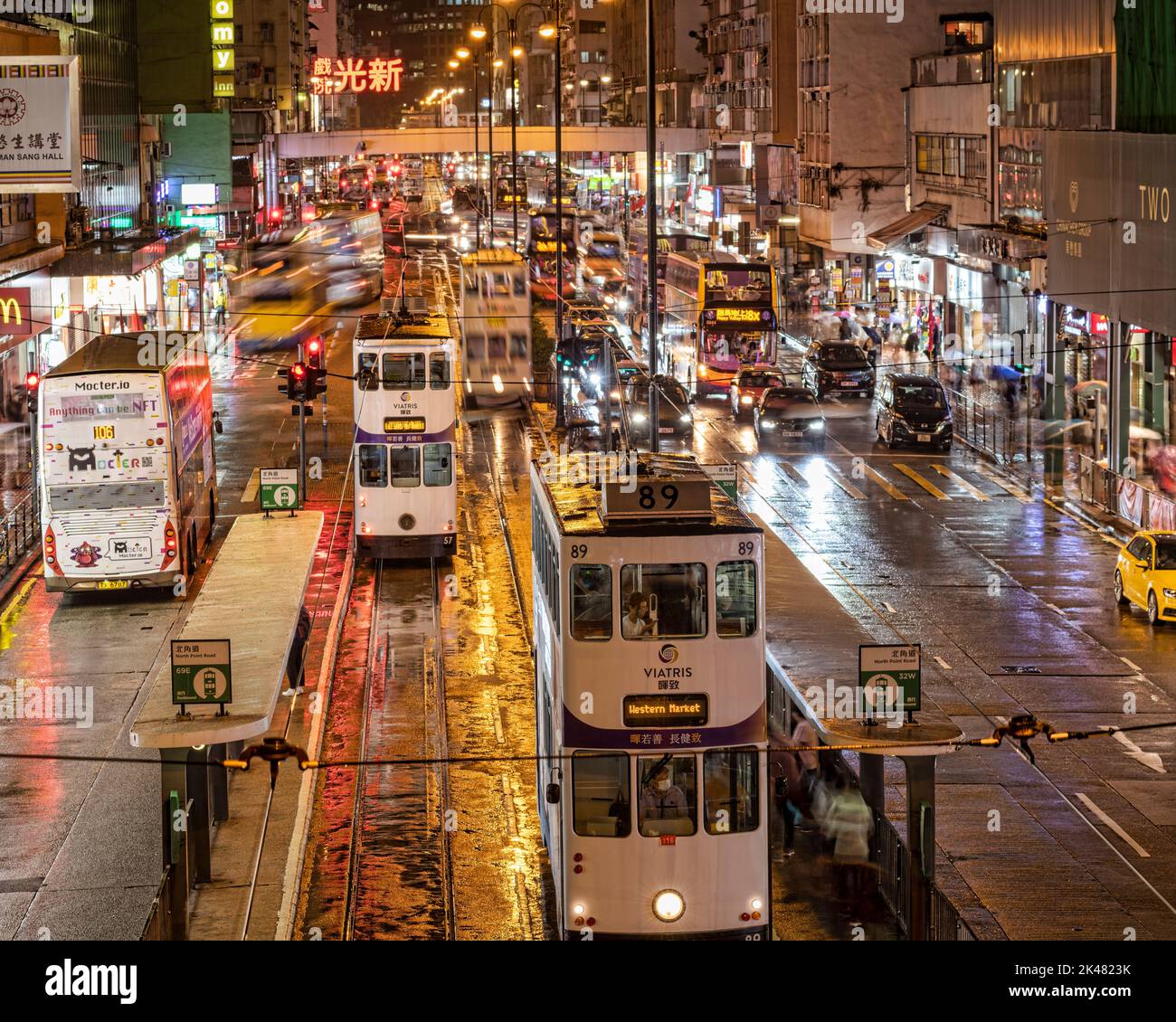 I famosi tram di Hong Kong, Hong Kong, Cina. Foto Stock