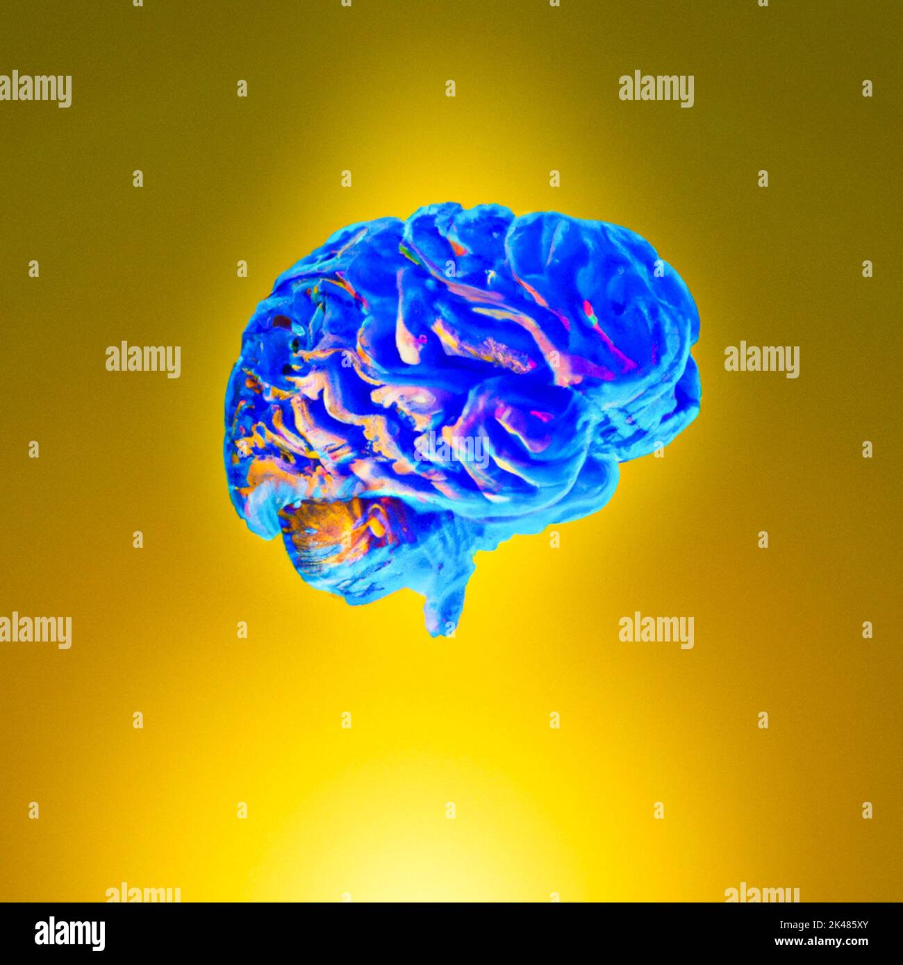 Francia, Parigi il 26/09/2022. Illustrazione digitale di un cervello. Immagine creata con un programma di intelligenza artificiale di Martin Bertrand. Francia, Parigi Foto Stock