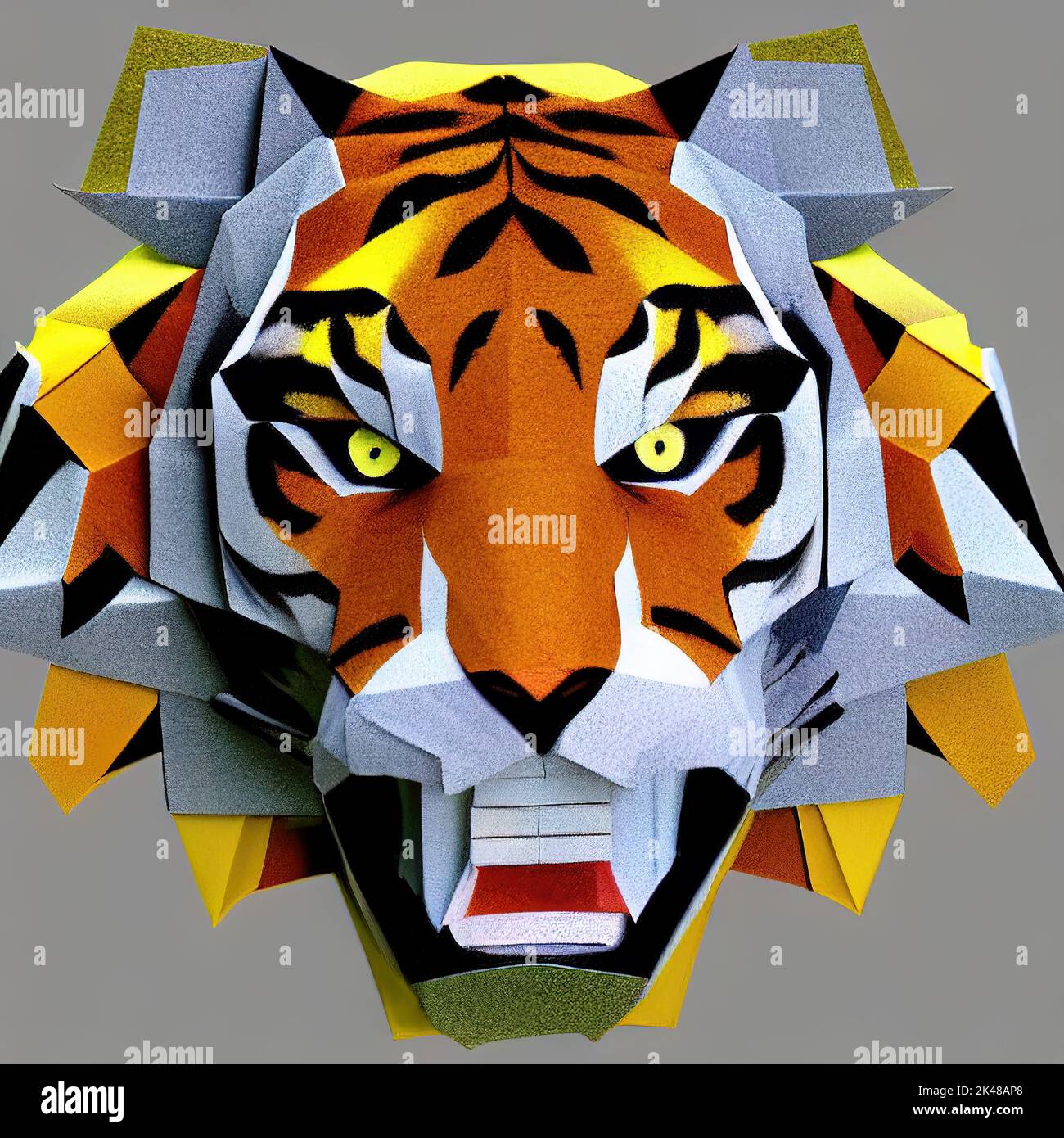 3D resa della testa di tigre in carta stile origami Foto Stock