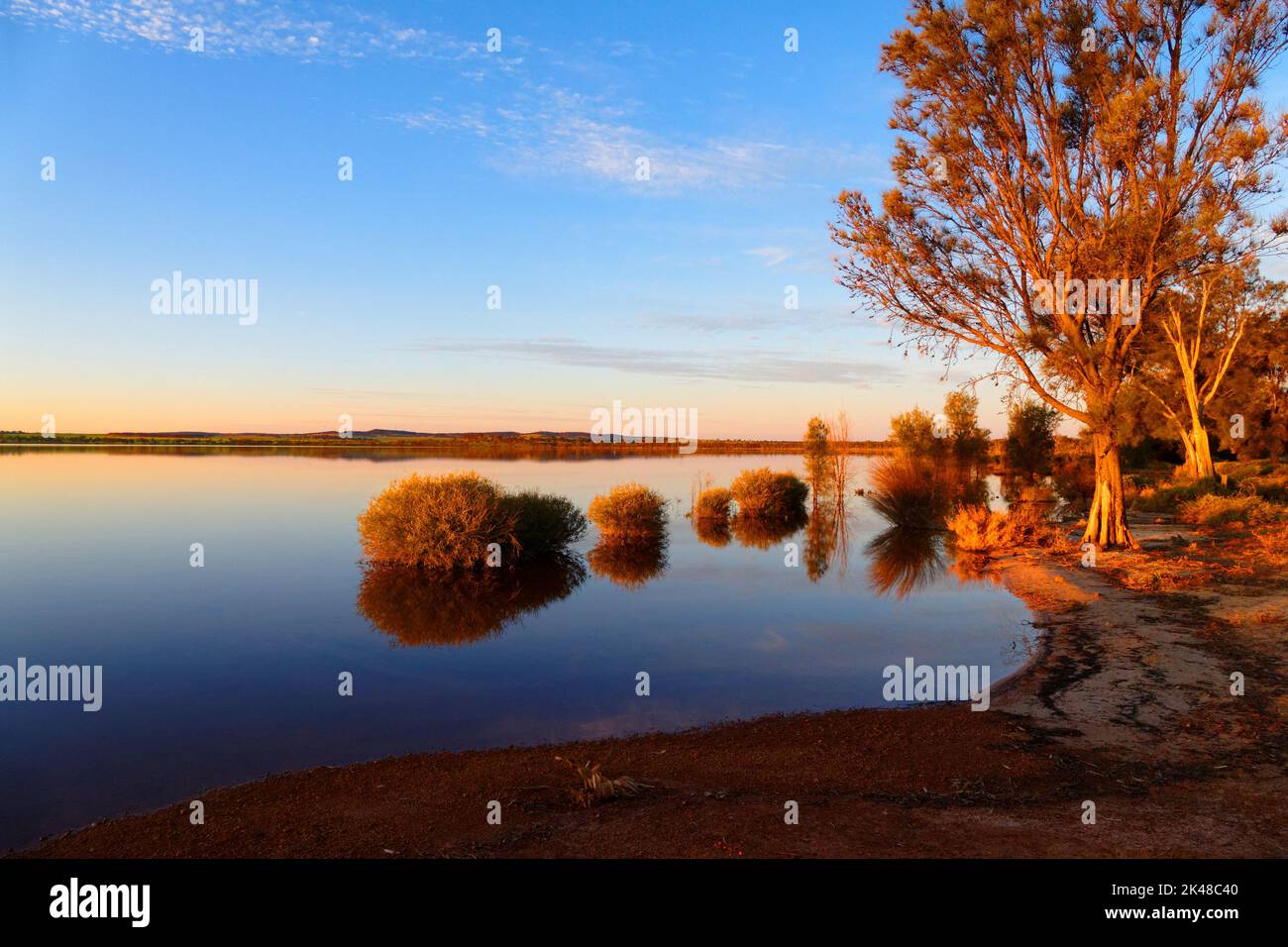 Lago Ninan sale lago al tramonto, Wongan Hills, Australia Occidentale Foto Stock