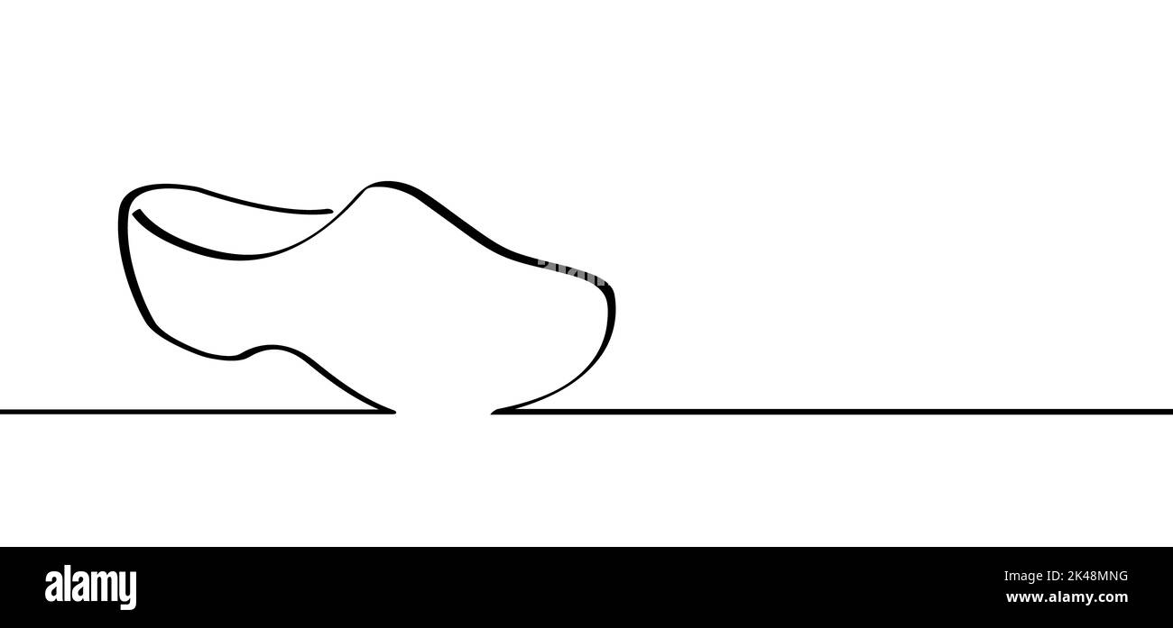 zoccoli a piedi, zoccoli di fattorie. Tradizionali zoccoli olandesi di legno da te citano Amsterdam, Volendam e Marken. Souvenir per turisti. Scarpa Olanda. Schema di linea Foto Stock