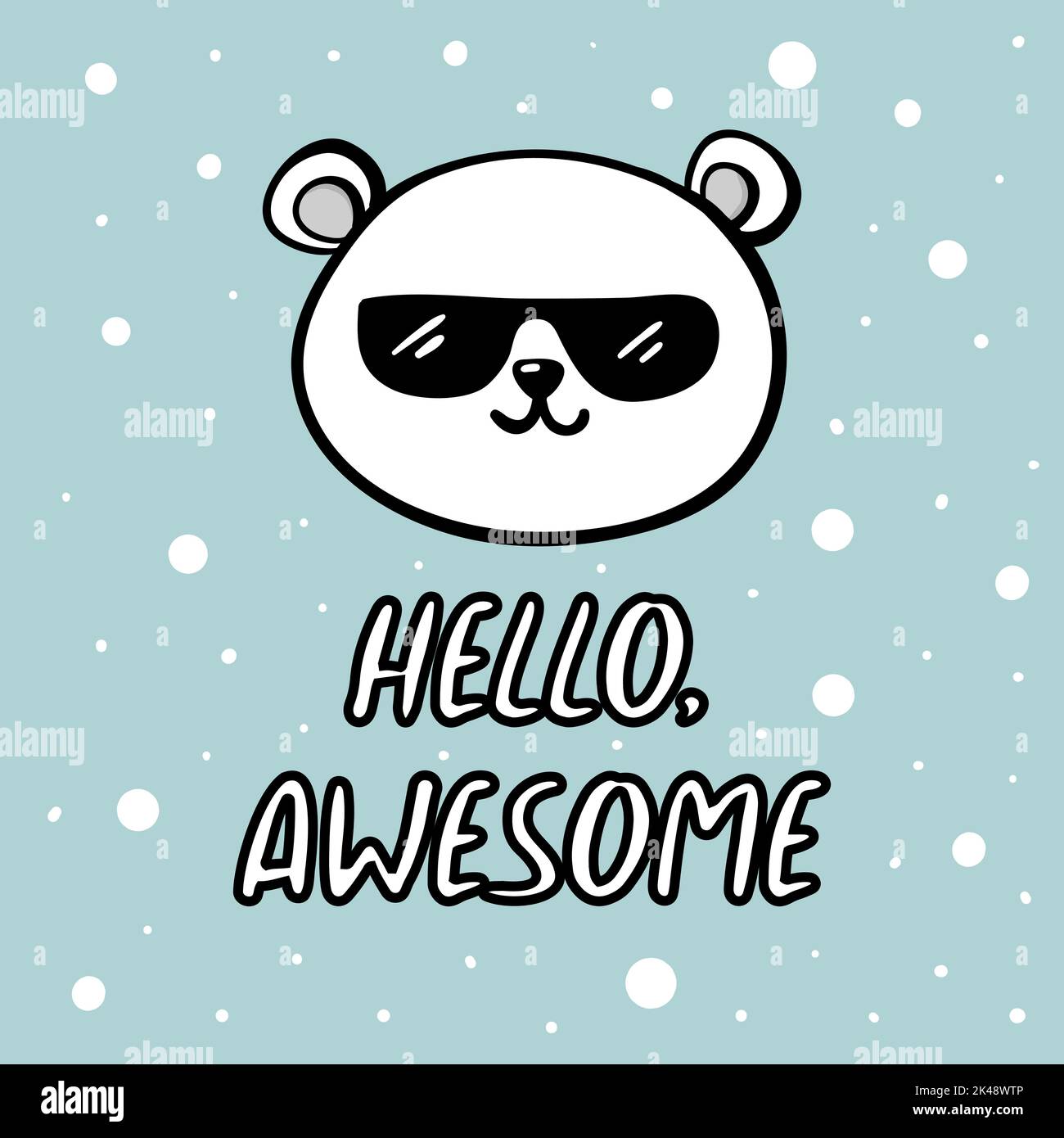 Orso polare carino illustrazione dei bambini con un hello del testo impressionante per i bambini. Illustrazione vettoriale dell'acquazzone del bambino della stanza del bambino della stanza del bambino per la celebrazione del compleanno del ragazzo o della ragazza nei colori pastello Illustrazione Vettoriale