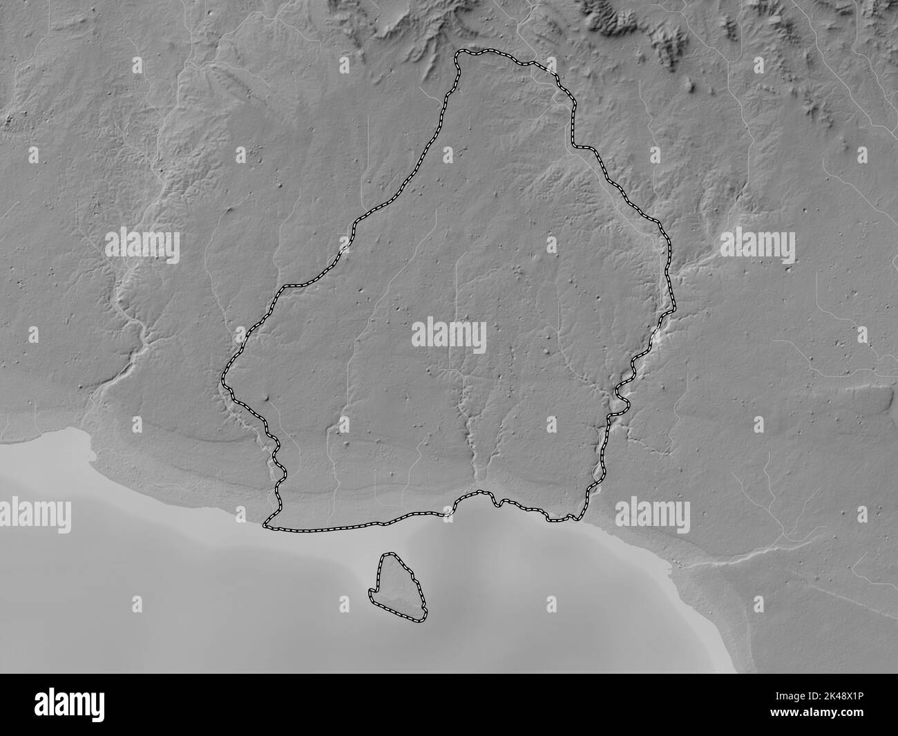 La Romana, provincia della Repubblica Dominicana. Mappa in scala di grigi con laghi e fiumi Foto Stock