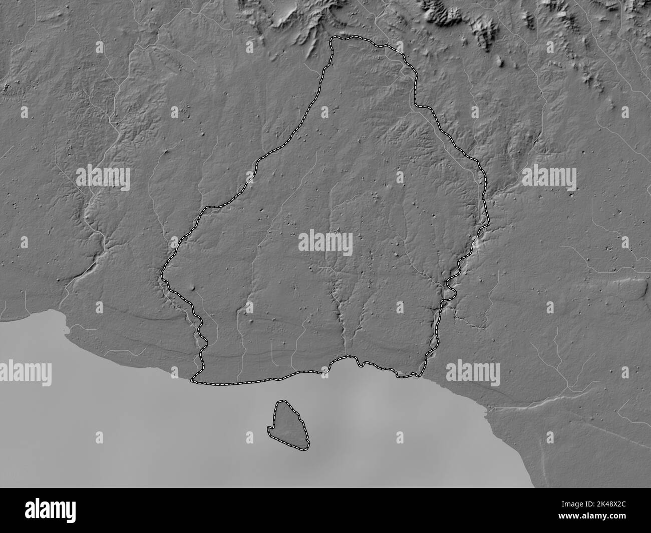 La Romana, provincia della Repubblica Dominicana. Mappa altimetrica bilivello con laghi e fiumi Foto Stock
