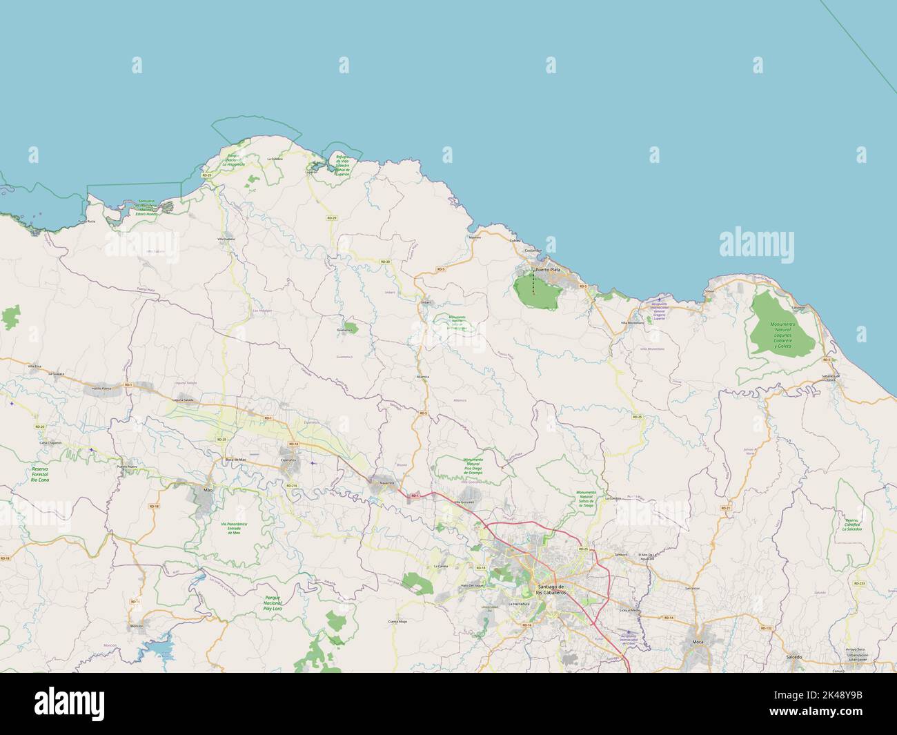Puerto Plata, provincia della Repubblica Dominicana. Aprire la mappa stradale Foto Stock