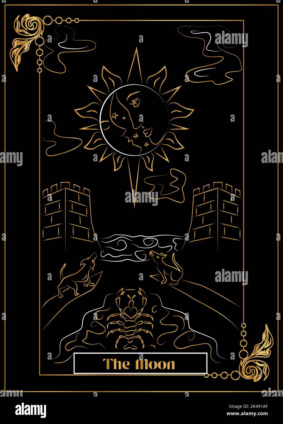 L'illustrazione - scheda per tarocco - la Luna. Illustrazione Vettoriale