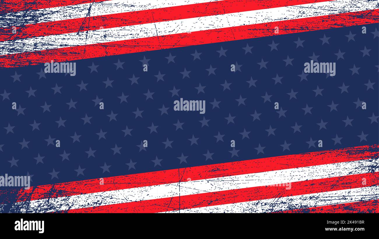Bandiera americana sfondo orizzontale con un motivo astratto. Modello per banner festivo nazionale degli Stati Uniti d'America, biglietto d'auguri, invito, Illustrazione Vettoriale
