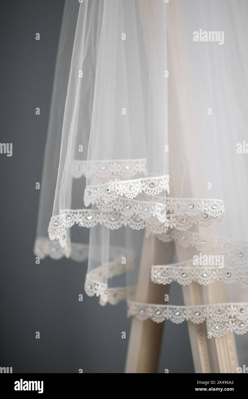 Bel velo da sposa ricamato in diamante per la cerimonia tradizionale Foto Stock