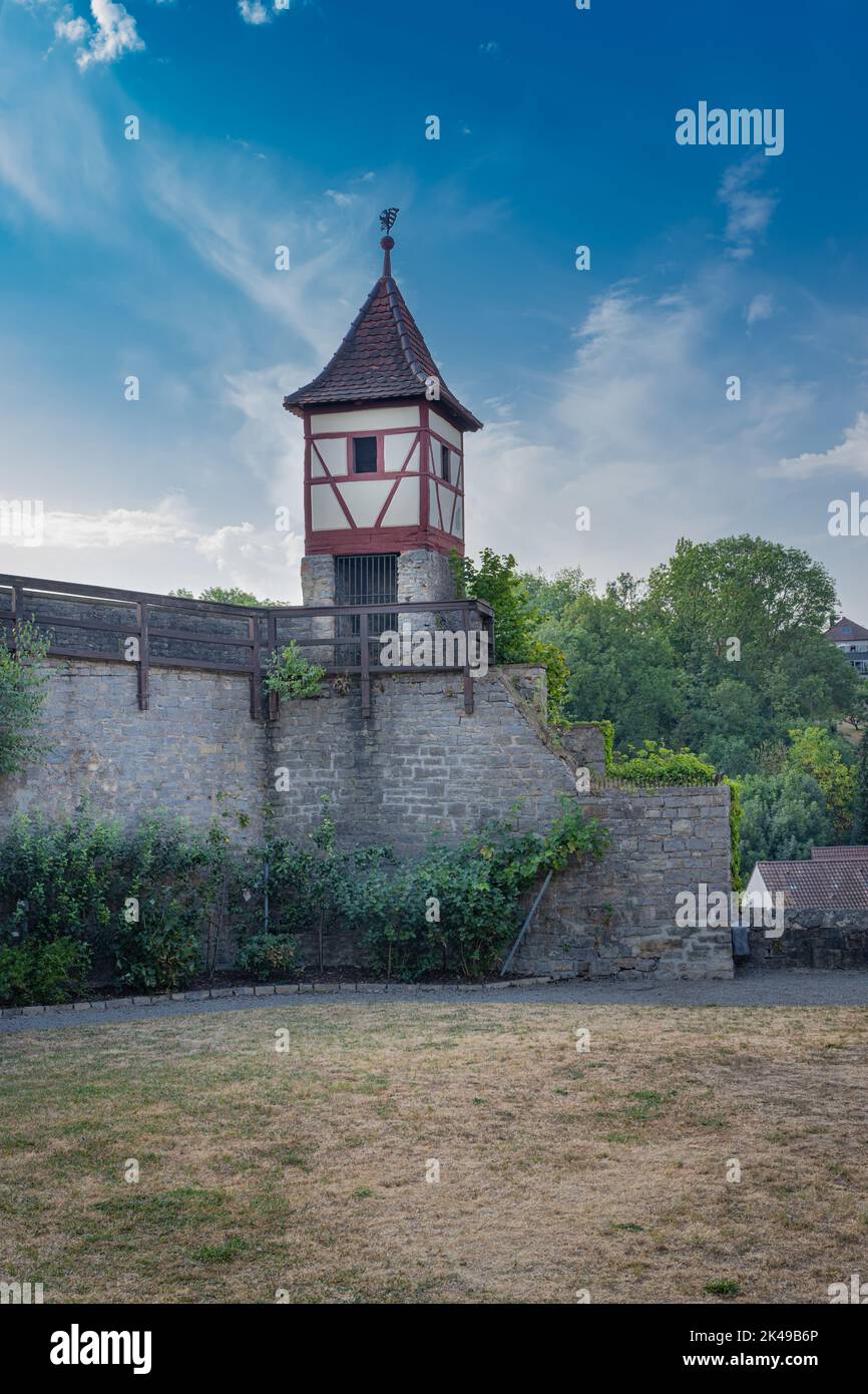 Torrette Norimberga (Nürnberger Türmchen), parte delle fortificazioni storiche della città di Bad Wimpfen. Valle del Neckar, Kraichgau, Baden-Württemberg, Germa Foto Stock