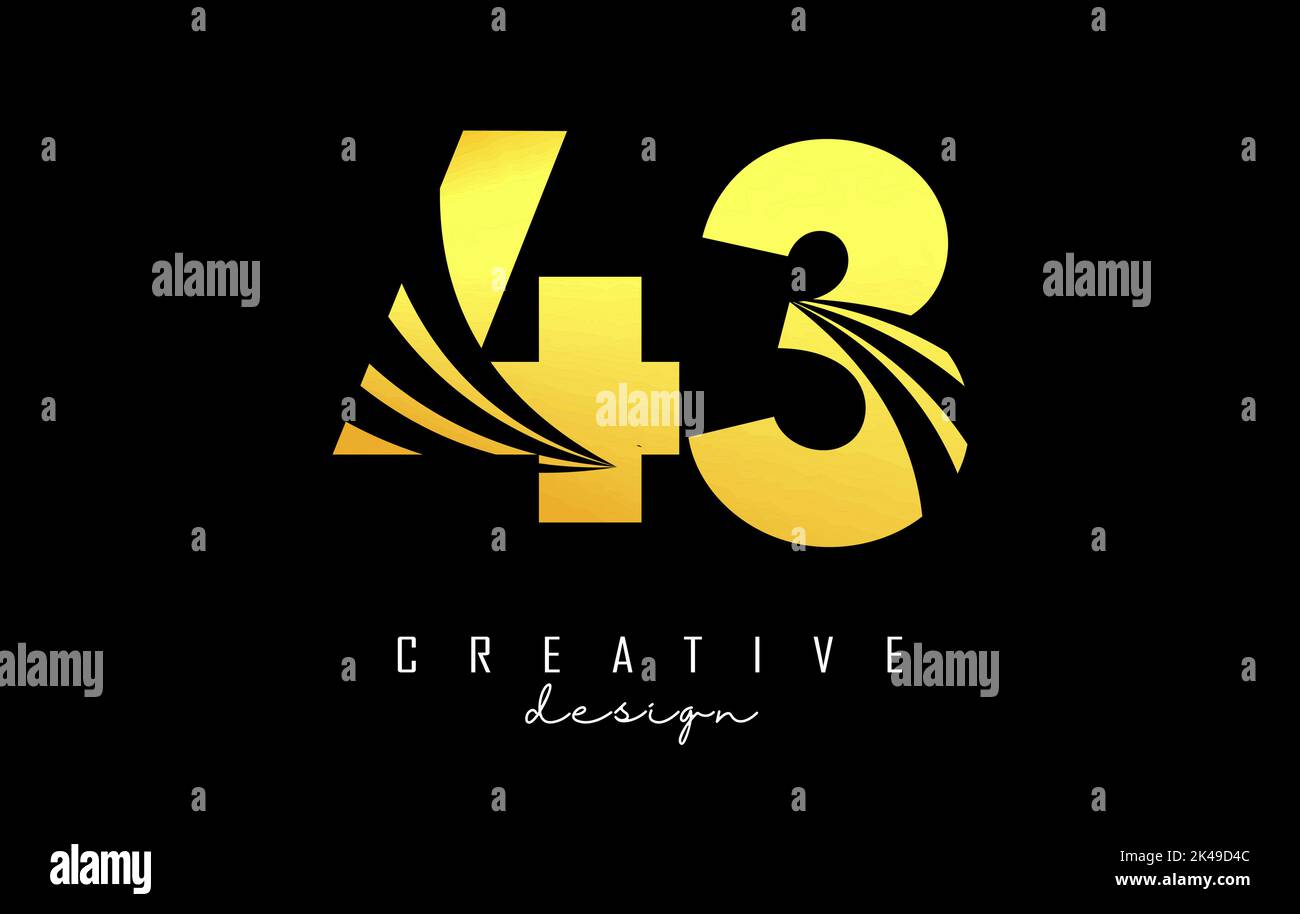 Logo Golden Creative numero 43 4 3 con linee di punta e design di concetto stradale. Numero con disegno geometrico. Illustrazione vettoriale con numero e creat Illustrazione Vettoriale