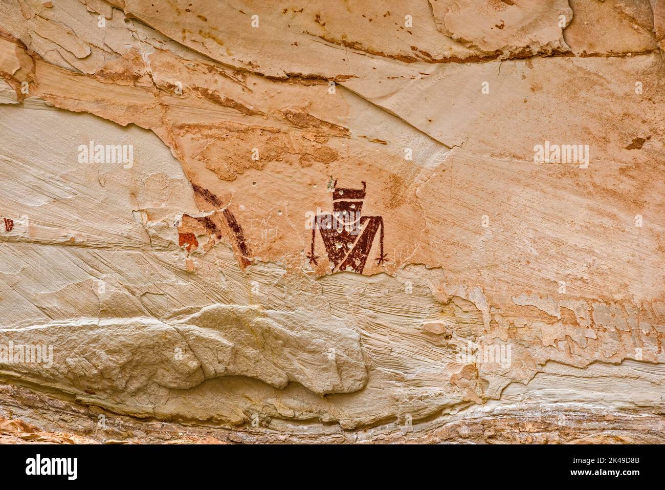 Temple Mountain Wash Pictograph Panel, Fremont cultura figura antropomorfa, San Rafael Reef Wilderness, Utah, USA Foto Stock