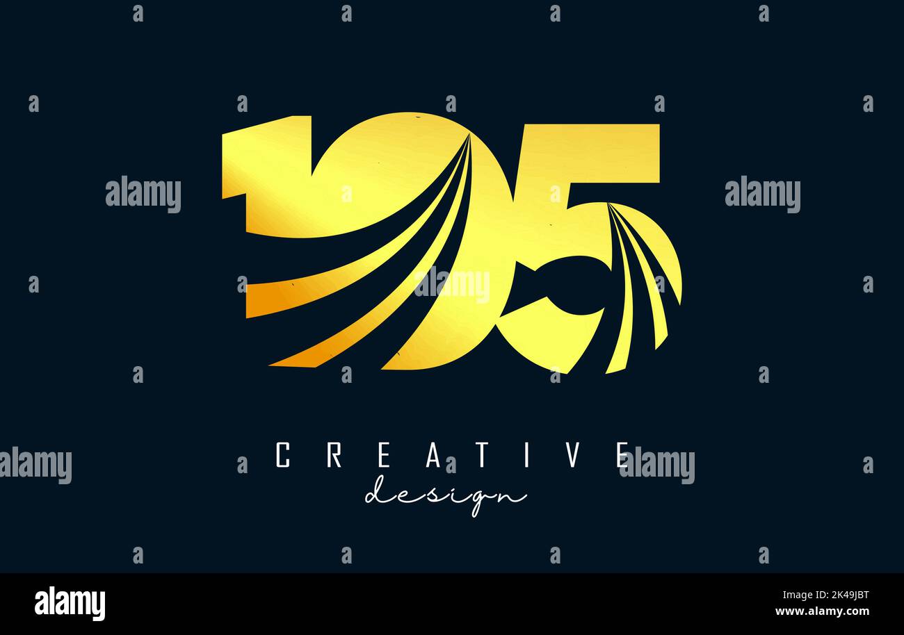 Logo Golden Creative numero 105 con linee di punta e design di concetto stradale. Lettera con disegno geometrico. Illustrazione vettoriale con numero. Illustrazione Vettoriale