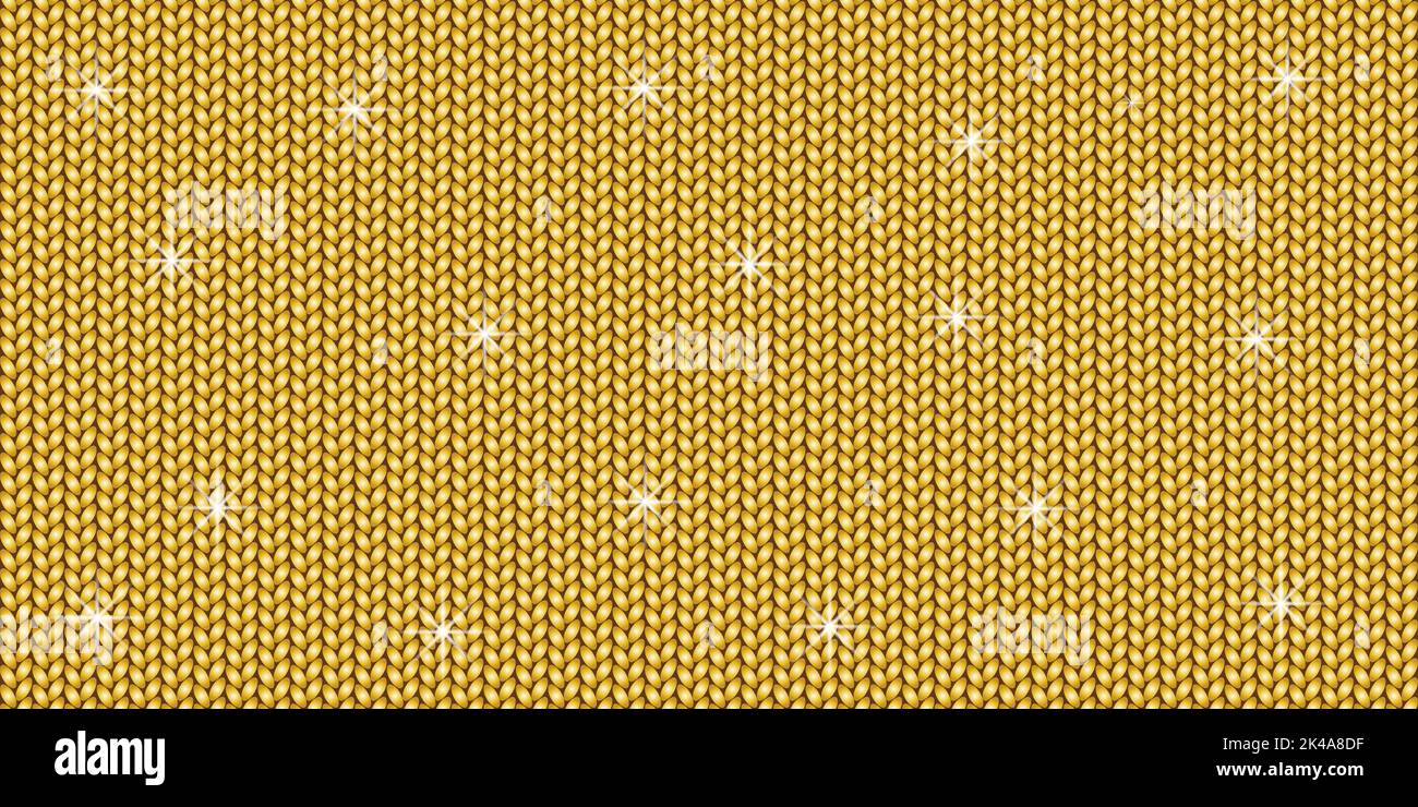 Sfondo da favola con stelle brillanti. Motivo a maglia color oro Foto Stock