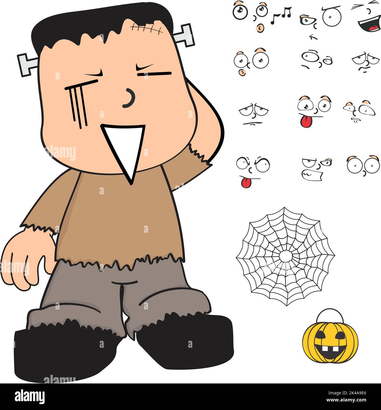 halloween frankenstein kid cartoon kawaii espressioni set in formato vettoriale Illustrazione Vettoriale