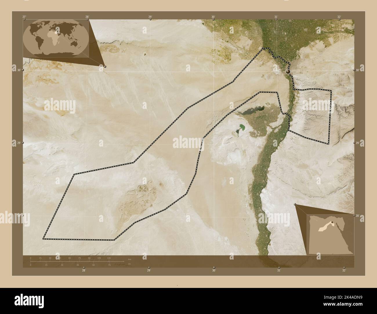 Al Jizah, governatorato dell'Egitto. Mappa satellitare a bassa risoluzione. Mappe delle posizioni ausiliarie degli angoli Foto Stock