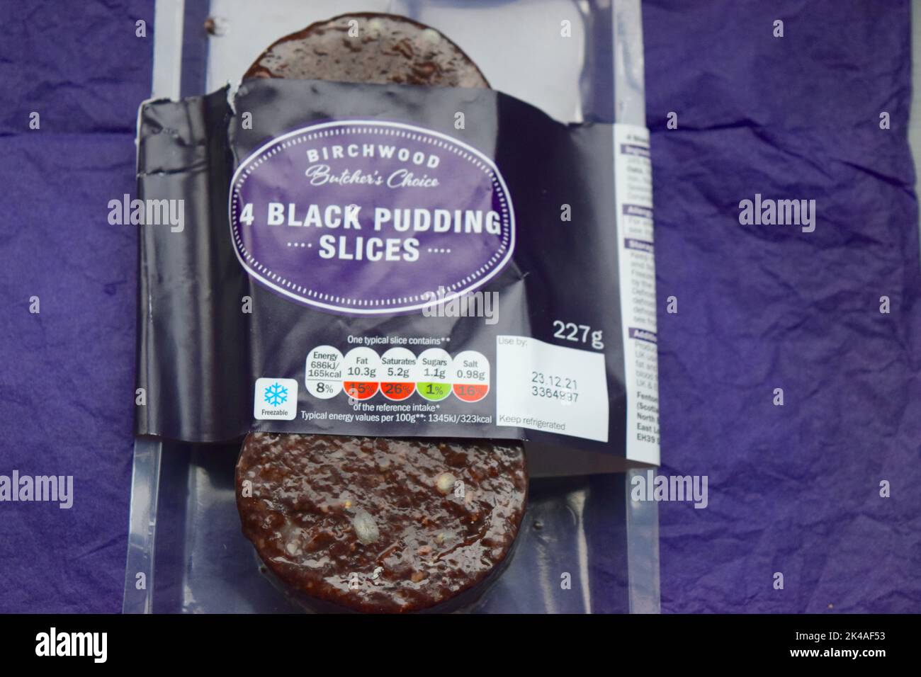 Fette pudding nere in confezione originale dal Regno Unito. Foto Stock