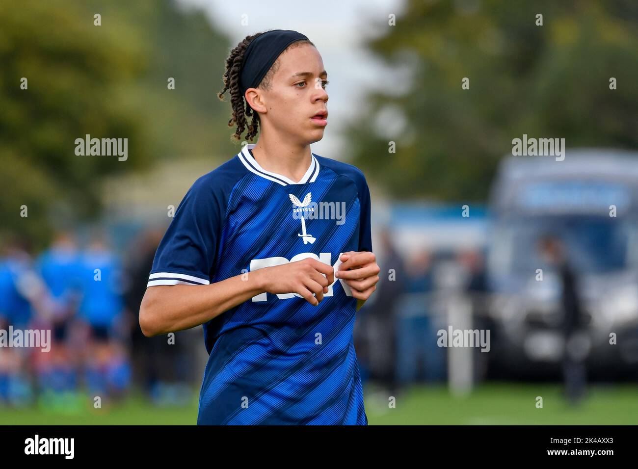 Swansea, Galles. 1 ottobre 2022. Brook Myers of Charlton Athletic durante il gioco della Professional Development League tra Swansea City Under 18 e Charlton Athletic Under 18 alla Swansea City Academy di Swansea, Galles, Regno Unito, il 1 ottobre 2022. Credit: Duncan Thomas/Majestic Media. Credit: Majestic Media Ltd/Alamy Live News Foto Stock