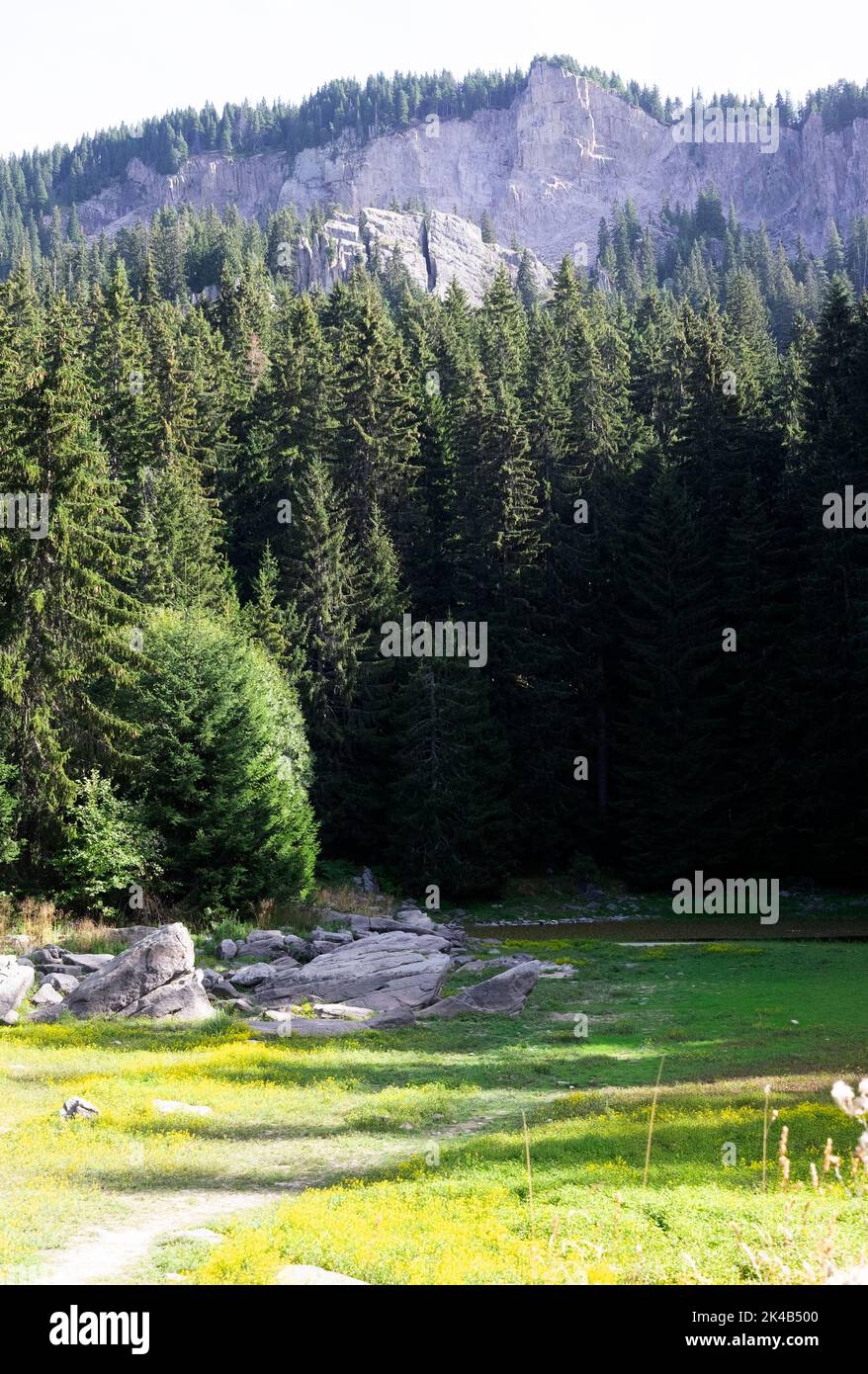 I laghi di Smolyan si trovano sul versante sinistro della valle del fiume Cherna e del picco di Snezhanka, i monti Rhodopi della Bulgaria Foto Stock