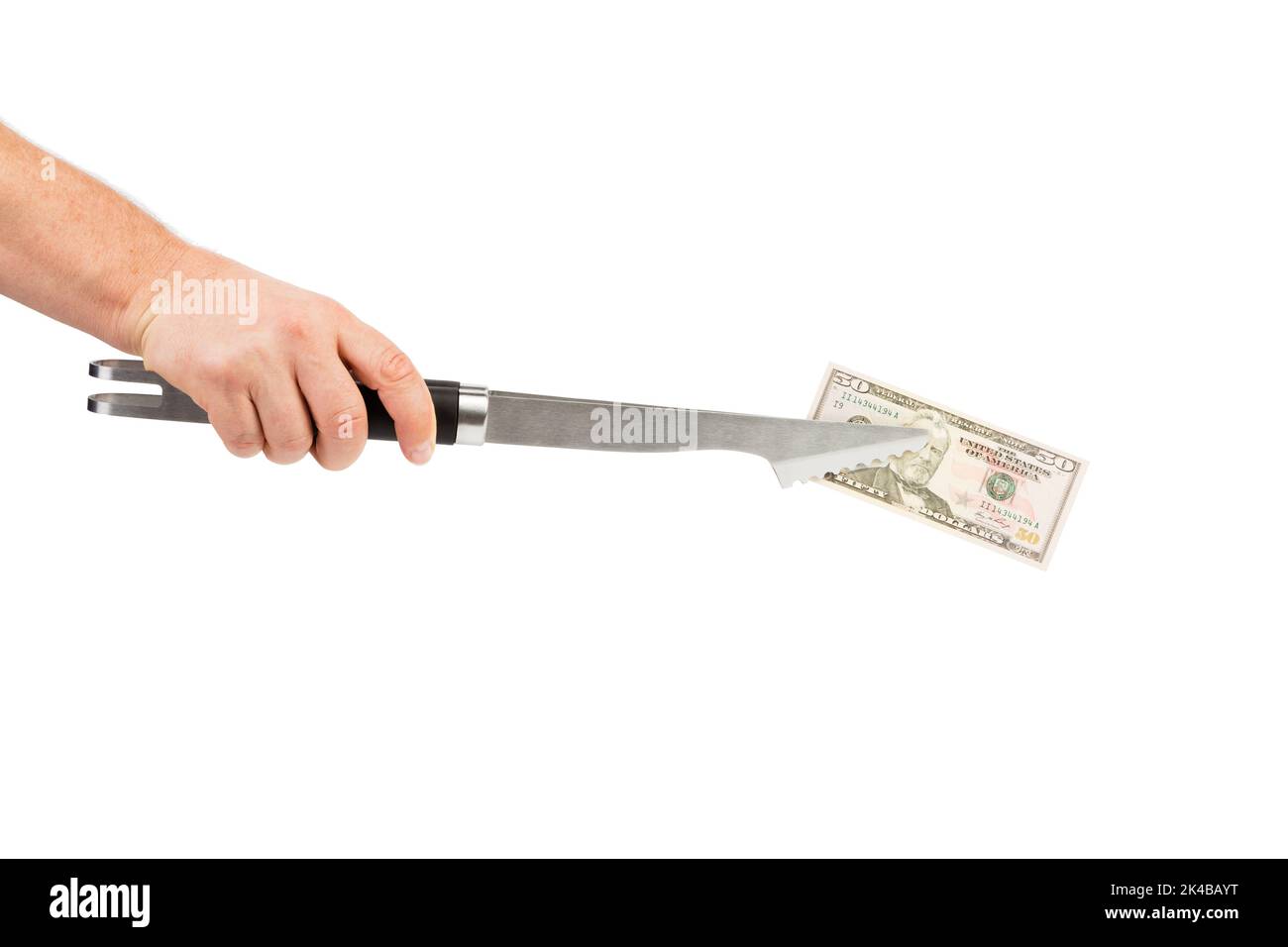 Un'attrezzatura per barbecue come simbolo di corruzione. Isolato su sfondo bianco. Primo piano. Foto Stock