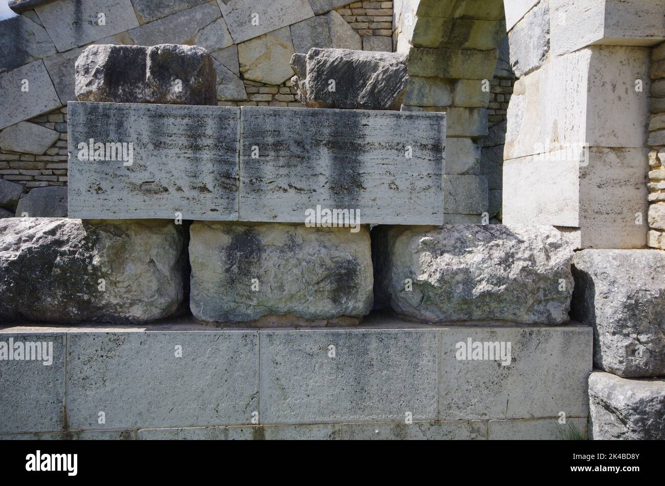 Particolare della fortificazione del Santuario Italiano di Pietrabbondante. Molise - Italia Foto Stock