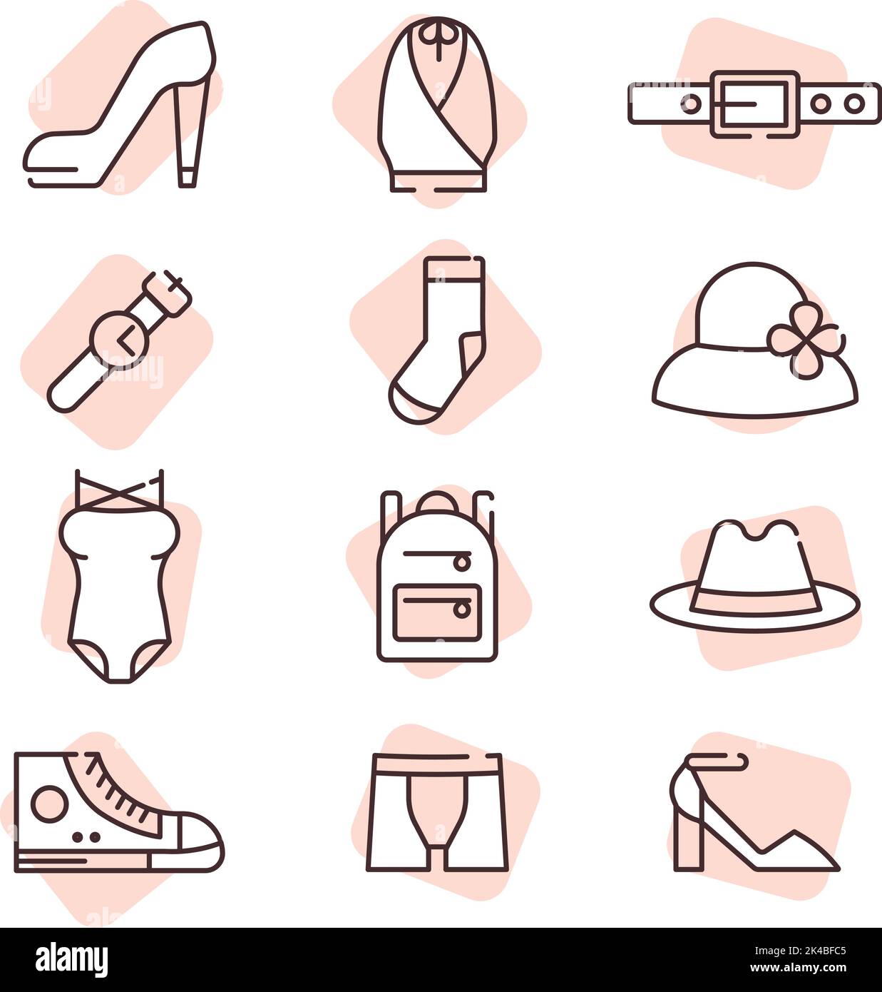Accessori moda , illustrazione, vettore su sfondo bianco. Illustrazione Vettoriale