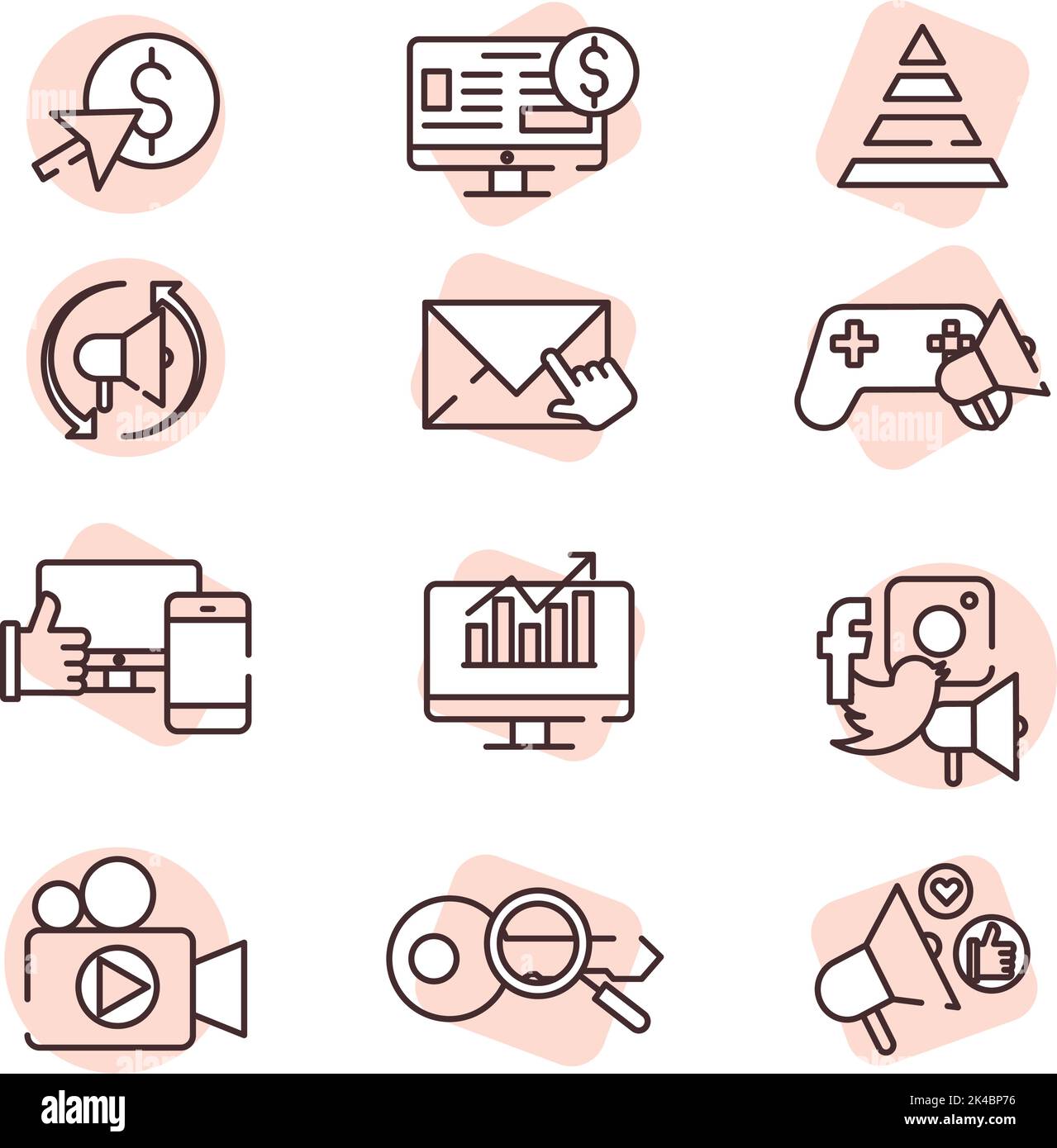 Società di marketing, illustrazione, vettore su sfondo bianco. Illustrazione Vettoriale