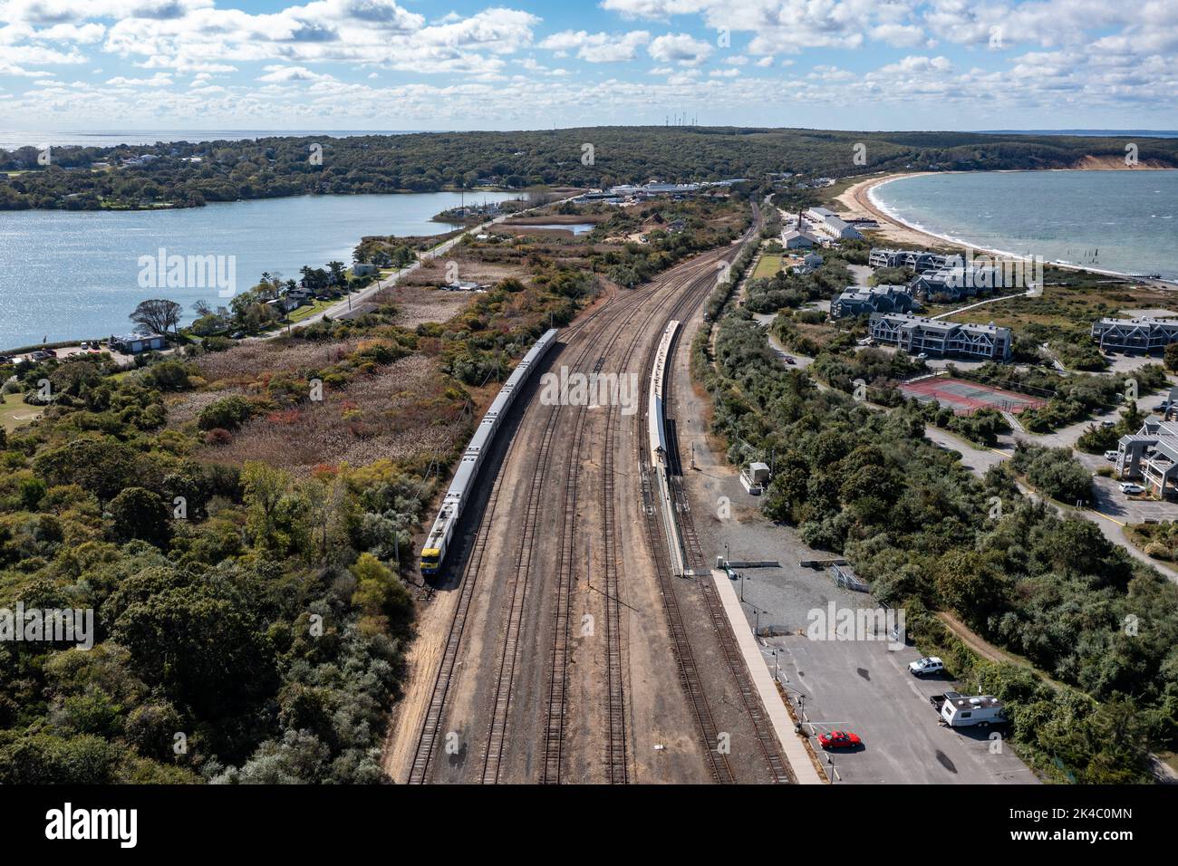 La vecchia stazione ferroviaria di Montauk, Long Island, NY Foto Stock