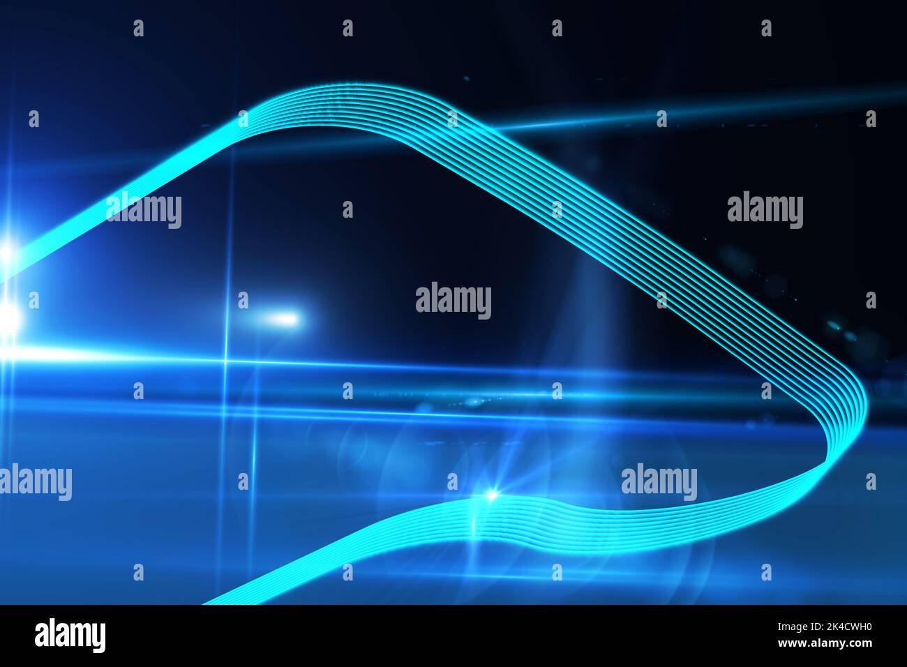 Illustrazione astratta dei percorsi luminosi blu su sfondo blu. Illustrazione del concetto di tecnologia futuristica Foto Stock