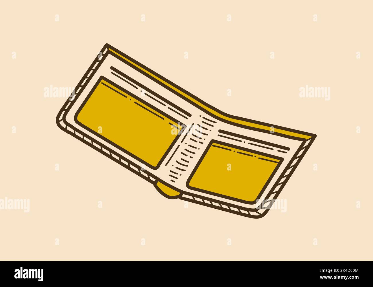 Design di colore giallo marrone di un portafoglio aperto Illustrazione Vettoriale