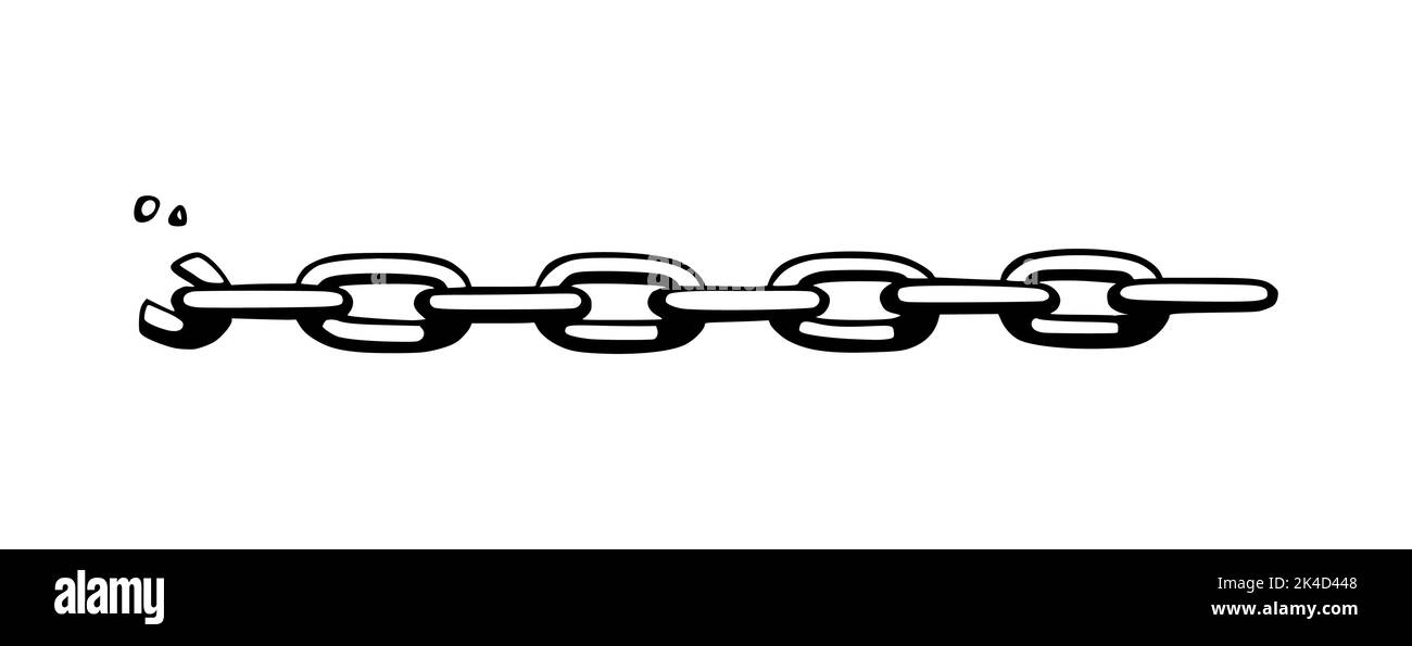 Catena spezzata con frantumazioni come simbolo di forza e libertà. Schizzo delle catene metalliche. Illustrazione vettoriale isolata su sfondo bianco Illustrazione Vettoriale