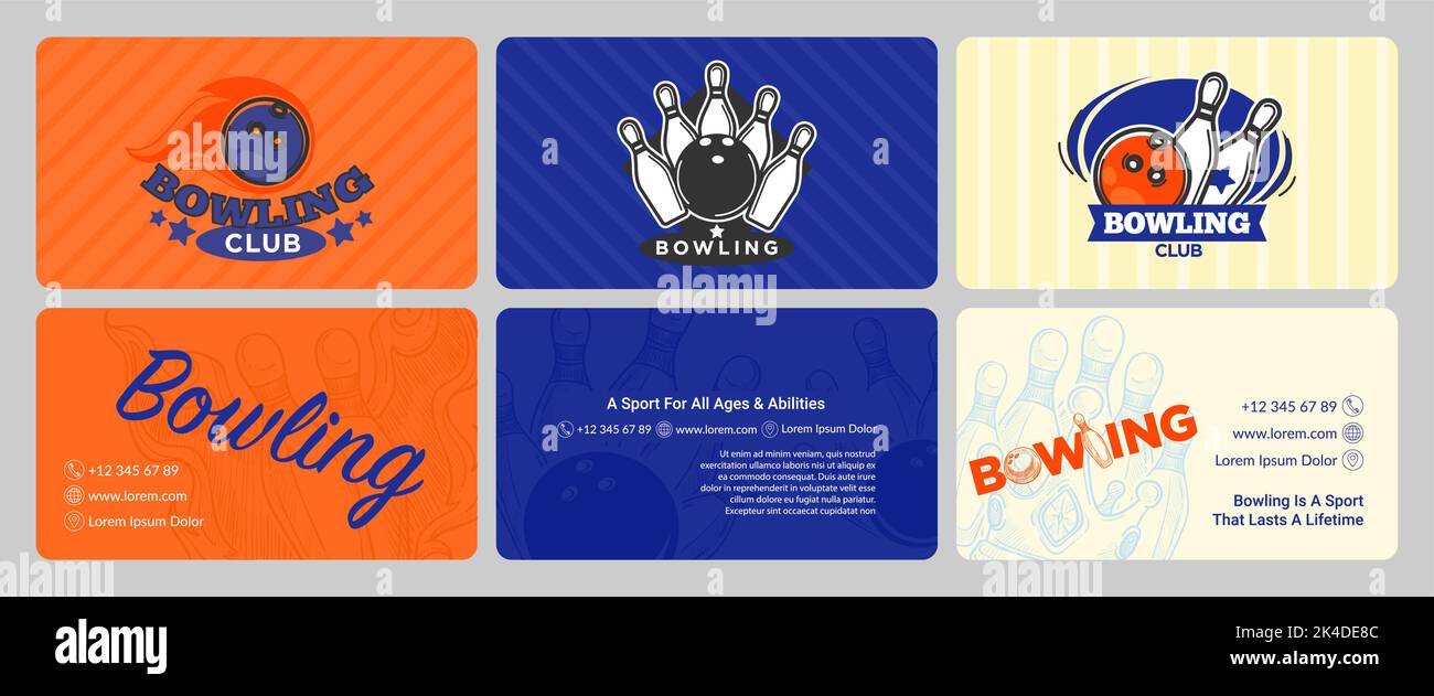 Biglietto da visita per il set di carte da bowling, modello di design Illustrazione Vettoriale