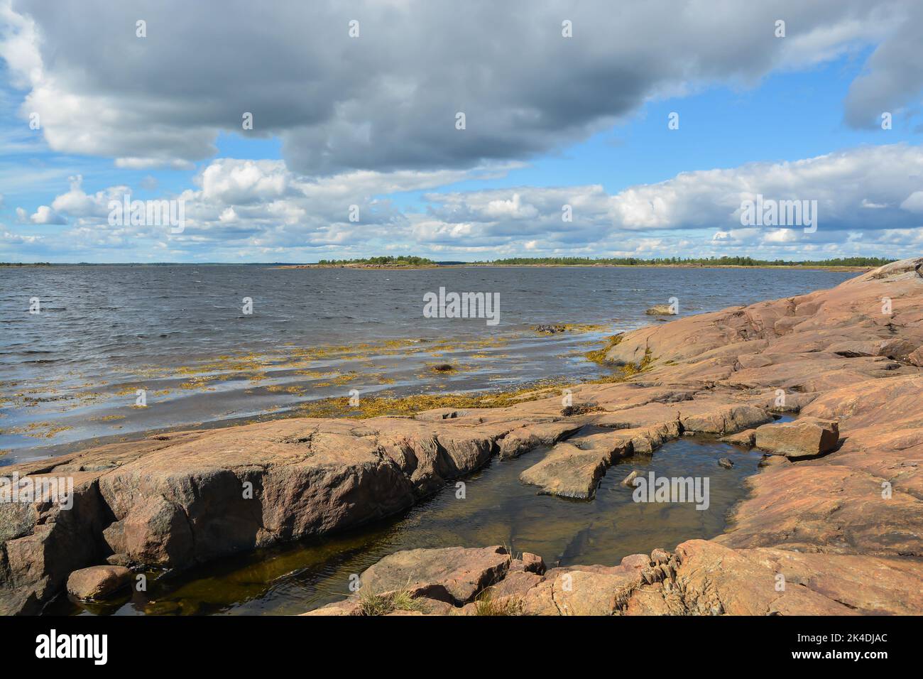 Estate sul Mar Bianco. La costa del Mar Bianco in Carelia, Russia. Foto Stock