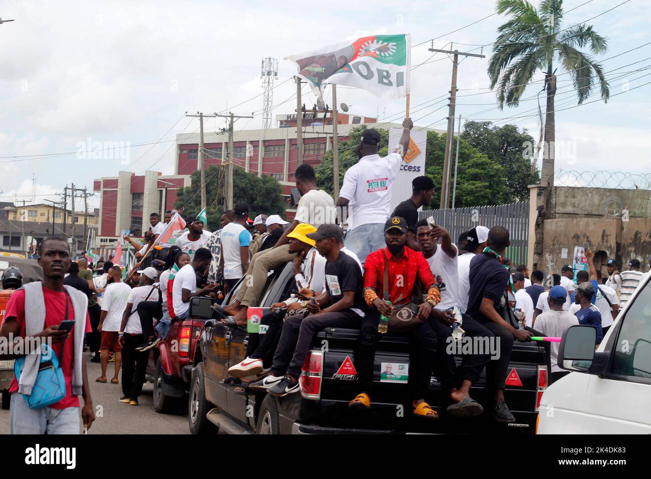 Lagos, Nigeria 1st ottobre 2022 sostenitori (alias obbediente) di Peter OBI, candidato presidenziale del Partito laburista alle elezioni presidenziali del 2023, si tengono un raduno a Ikeja, Lagos, Nigeria, sabato 1 ottobre, 2022. Foto di Adekunle Ajayi Credit: Adekunle Ajayi/Alamy Live News Foto Stock